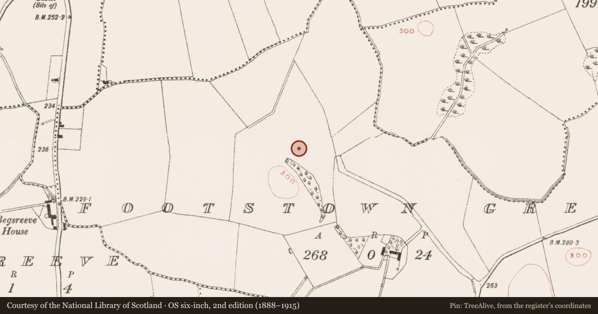 Ordnance Survey six-inch map, 2nd edition (1888–1915) covering the location of Enclosure, Footstown Great, County Meath, with a pin at the register's coordinates