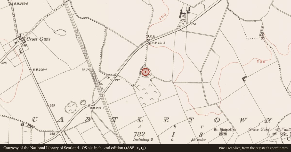 Ordnance Survey six-inch map, 2nd edition (1888–1915) covering the location of Ringfort - rath, Castletown, County Meath, with a pin at the register's coordinates