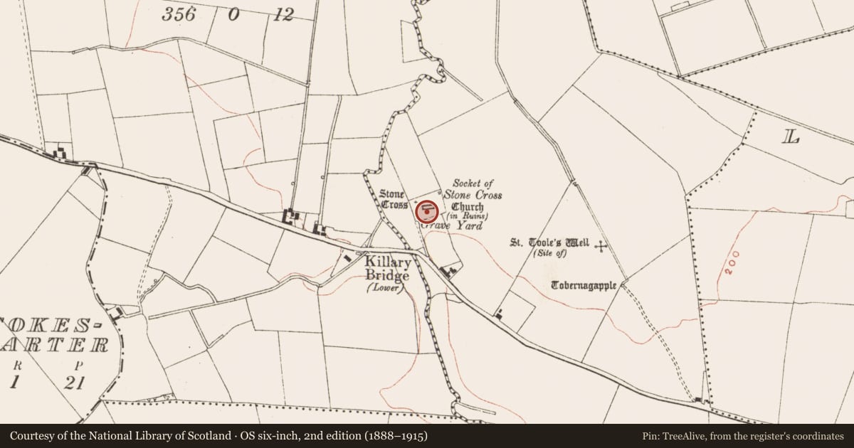 Ordnance Survey six-inch map, 2nd edition (1888–1915) covering the location of Graveyard, Killary, County Meath, with a pin at the register's coordinates