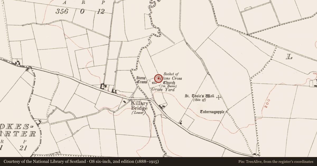 Ordnance Survey six-inch map, 2nd edition (1888–1915) covering the location of Cross - High cross, Killary, County Meath, with a pin at the register's coordinates
