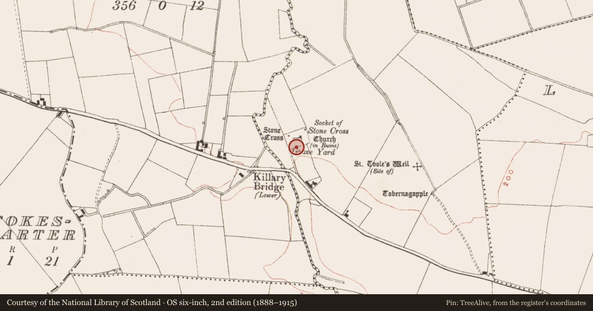 Ordnance Survey six-inch map, 2nd edition (1888–1915) covering the location of Standing stone, Killary, County Meath, with a pin at the register's coordinates