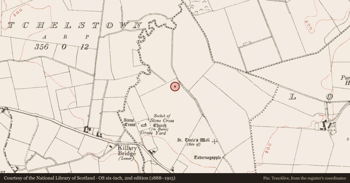 Ordnance Survey six-inch map, 2nd edition (1888–1915) covering the location of Enclosure, Killary, County Meath, with a pin at the register's coordinates