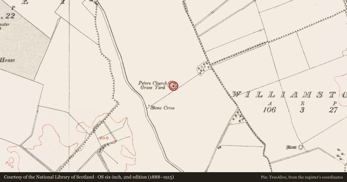 Ordnance Survey six-inch map, 2nd edition (1888–1915) covering the location of Graveyard, Drakestown, County Meath, with a pin at the register's coordinates