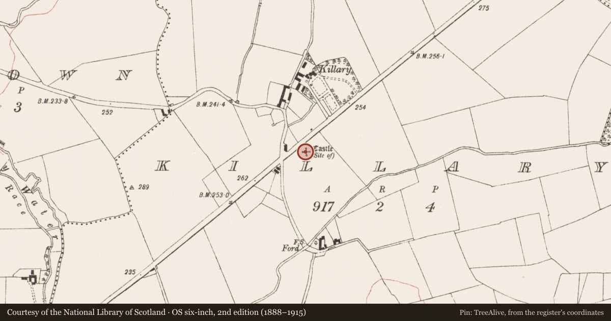 Ordnance Survey six-inch map, 2nd edition (1888–1915) covering the location of Castle - unclassified, Killary, County Meath, with a pin at the register's coordinates