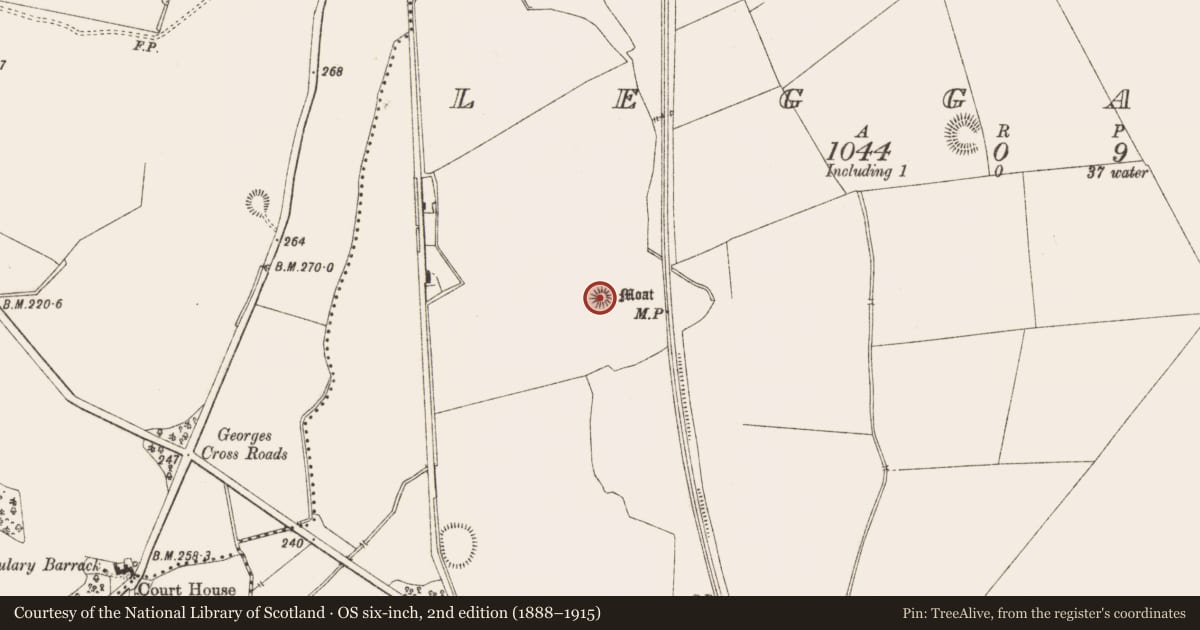 Ordnance Survey six-inch map, 2nd edition (1888–1915) covering the location of Mound, Leggagh, County Meath, with a pin at the register's coordinates