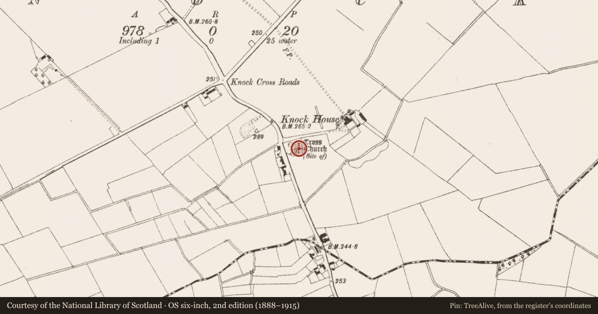 Ordnance Survey six-inch map, 2nd edition (1888–1915) covering the location of Church, Knock, County Meath, with a pin at the register's coordinates