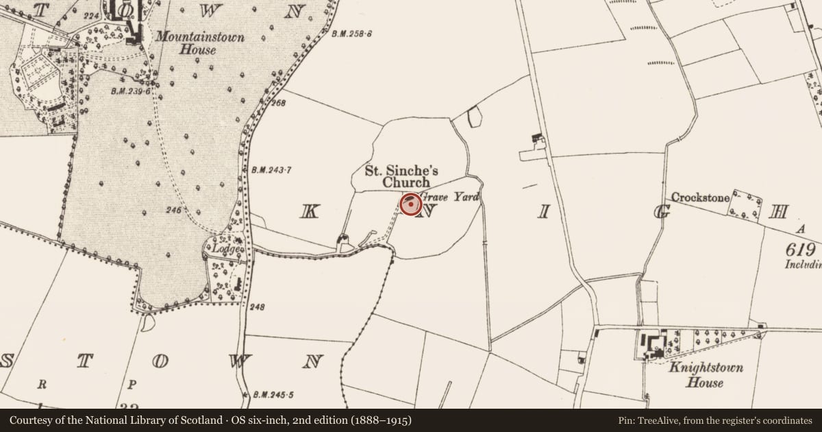 Ordnance Survey six-inch map, 2nd edition (1888–1915) covering the location of Font, Knightstown, County Meath, with a pin at the register's coordinates