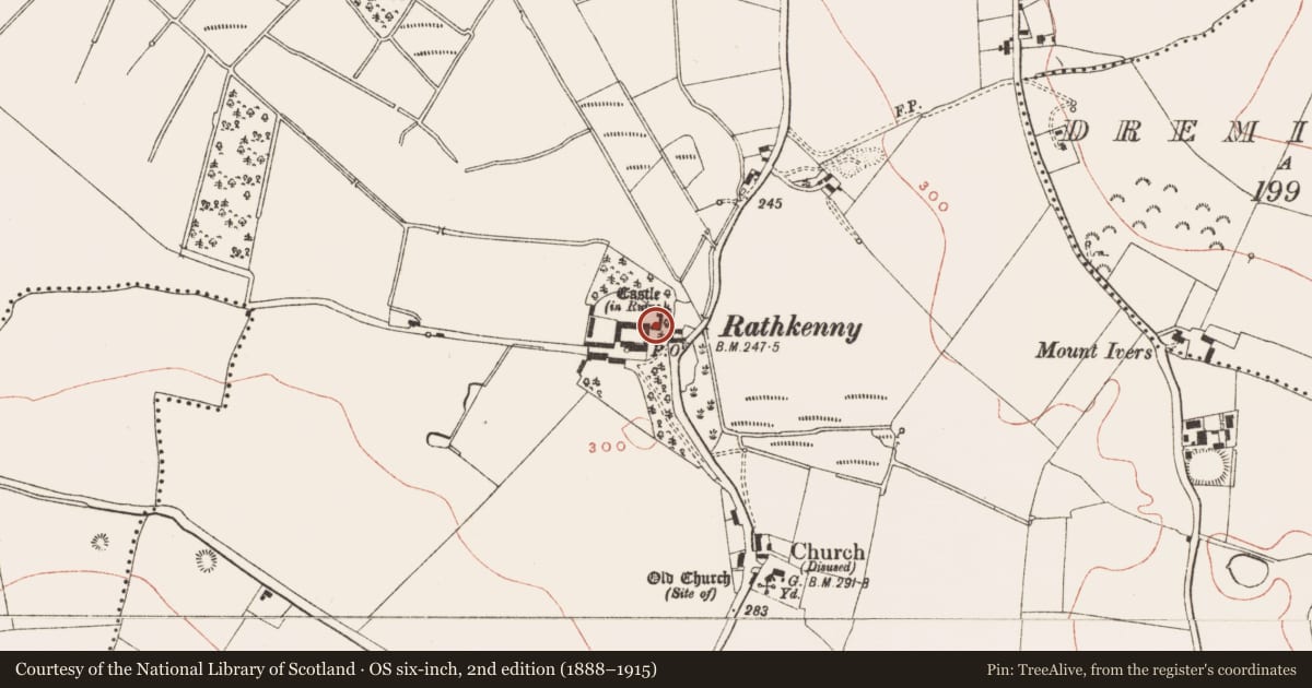 Ordnance Survey six-inch map, 2nd edition (1888–1915) covering the location of House - 16th/17th century, Rathkenny, County Meath, with a pin at the register's coordinates