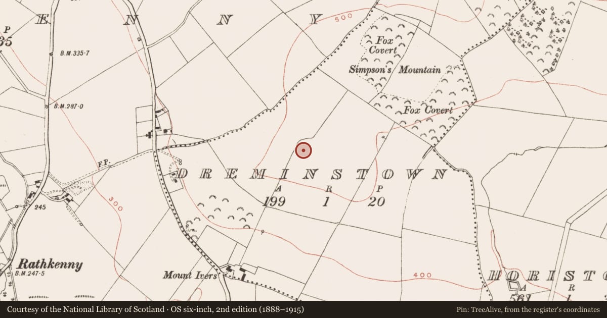 Ordnance Survey six-inch map, 2nd edition (1888–1915) covering the location of Ringfort - rath, Dreminstown, County Meath, with a pin at the register's coordinates