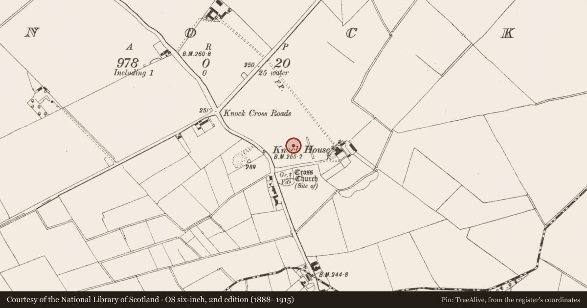 Ordnance Survey six-inch map, 2nd edition (1888–1915) covering the location of Mound, Knock, County Meath, with a pin at the register's coordinates