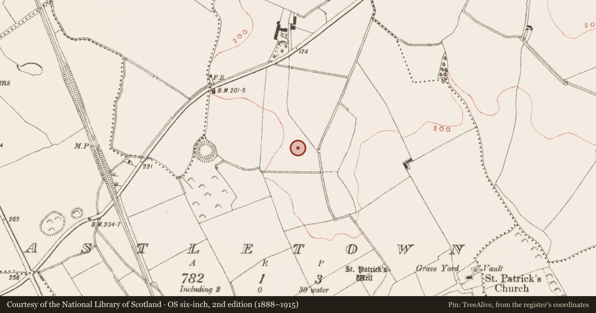 Ordnance Survey six-inch map, 2nd edition (1888–1915) covering the location of Ringfort - rath, Castletown, County Meath, with a pin at the register's coordinates