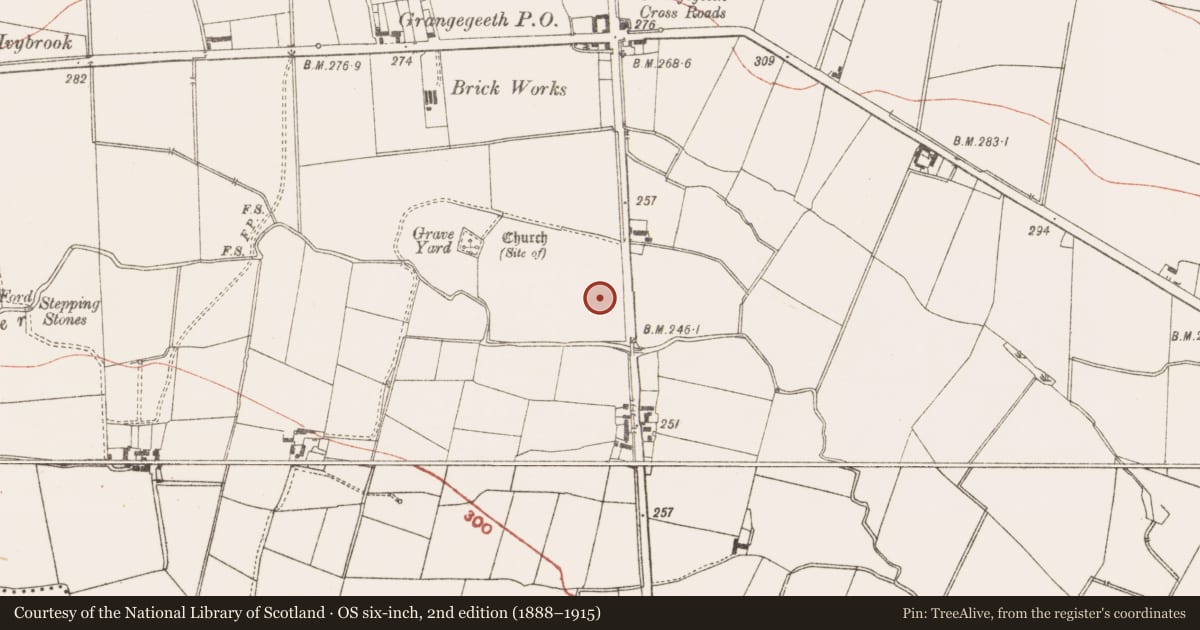 Ordnance Survey six-inch map, 2nd edition (1888–1915) covering the location of Souterrain, Grangegeeth, County Meath, with a pin at the register's coordinates