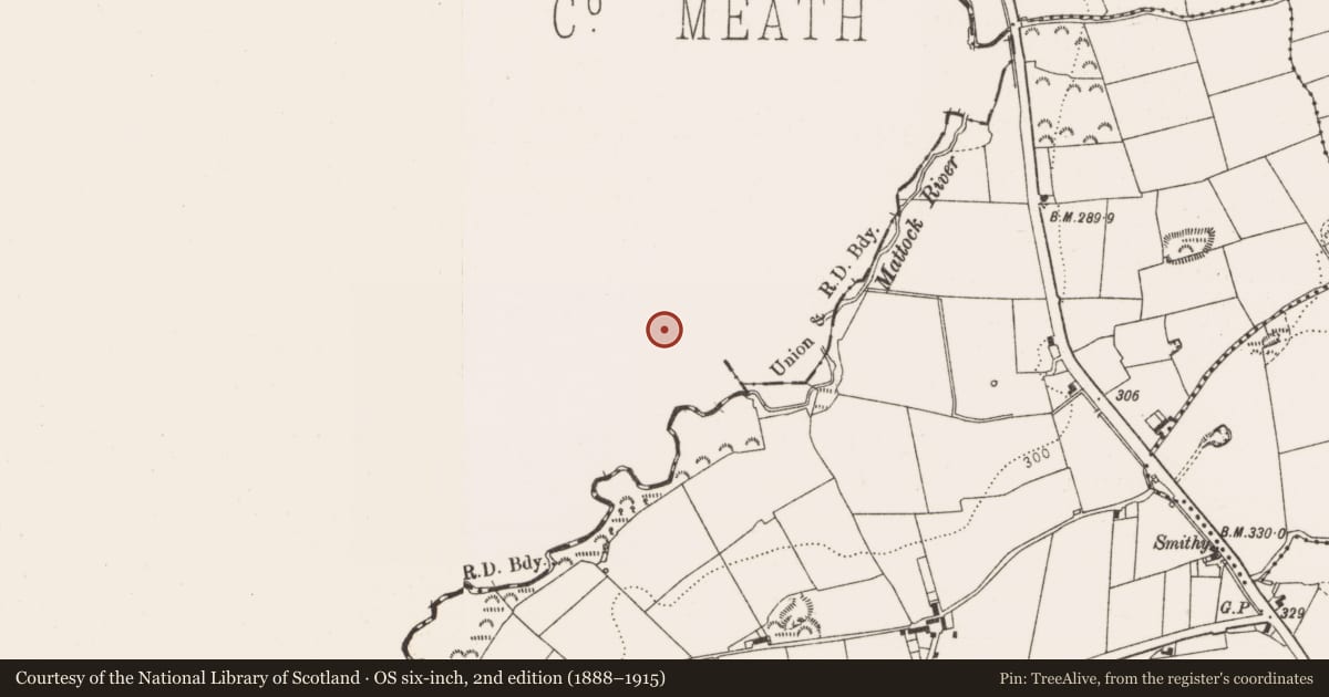 Ordnance Survey six-inch map, 2nd edition (1888–1915) covering the location of Ringfort - rath, Hurcle, County Meath, with a pin at the register's coordinates