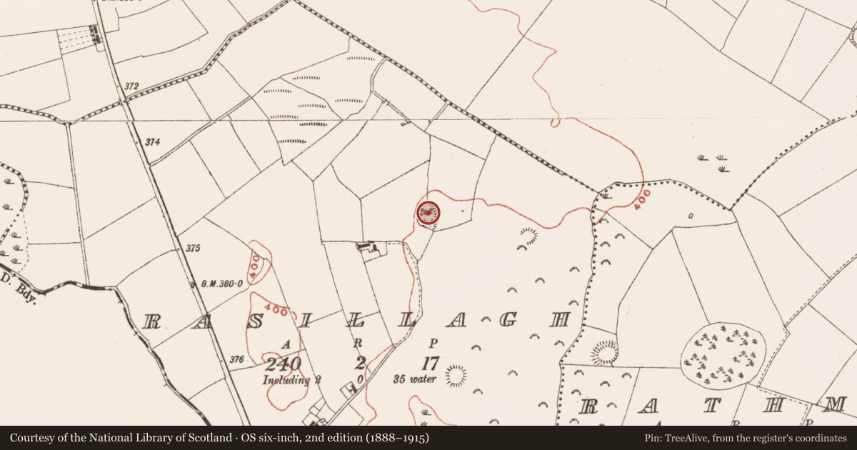 Ordnance Survey six-inch map, 2nd edition (1888–1915) covering the location of Ringfort - rath, Rasillagh, County Meath, with a pin at the register's coordinates