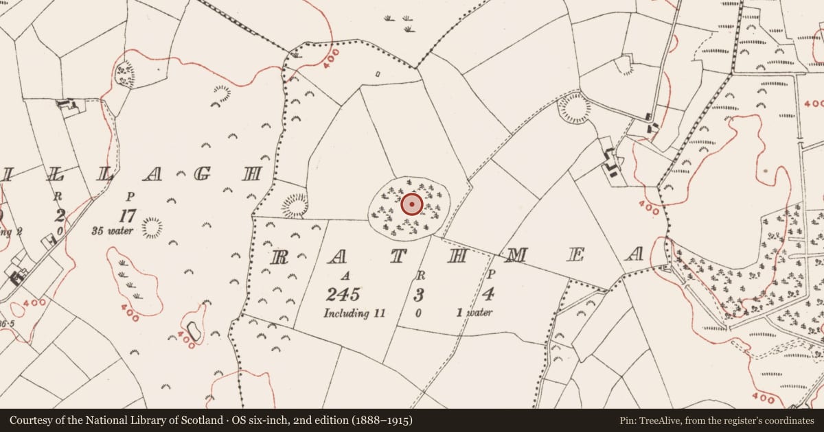Ordnance Survey six-inch map, 2nd edition (1888–1915) covering the location of Ringfort - rath, Rathmea, County Meath, with a pin at the register's coordinates