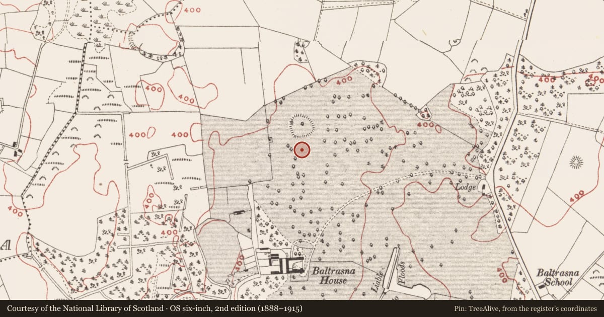 Ordnance Survey six-inch map, 2nd edition (1888–1915) covering the location of Enclosure, Baltrasna, County Meath, with a pin at the register's coordinates
