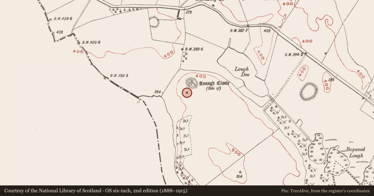 Ordnance Survey six-inch map, 2nd edition (1888–1915) covering the location of Settlement deserted - medieval, Annagh, County Meath, with a pin at the register's coordinates