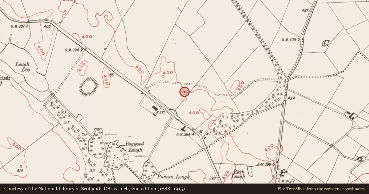 Ordnance Survey six-inch map, 2nd edition (1888–1915) covering the location of Enclosure - large enclosure, Annagh, County Meath, with a pin at the register's coordinates
