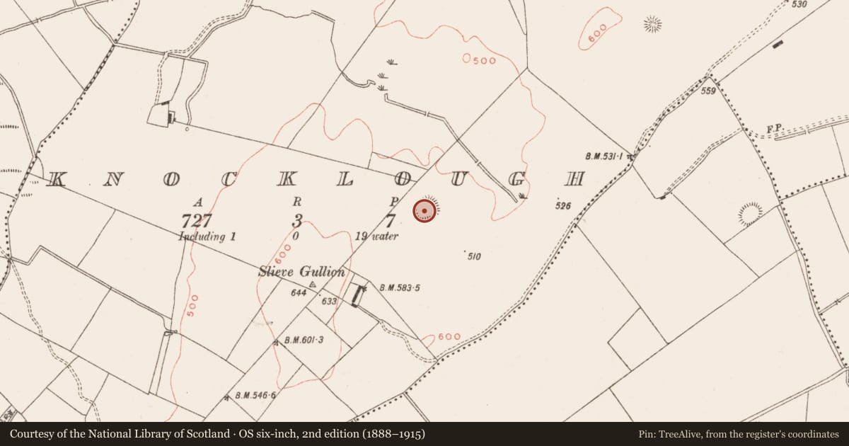 Ordnance Survey six-inch map, 2nd edition (1888–1915) covering the location of Ringfort - rath, Knocklough, County Meath, with a pin at the register's coordinates