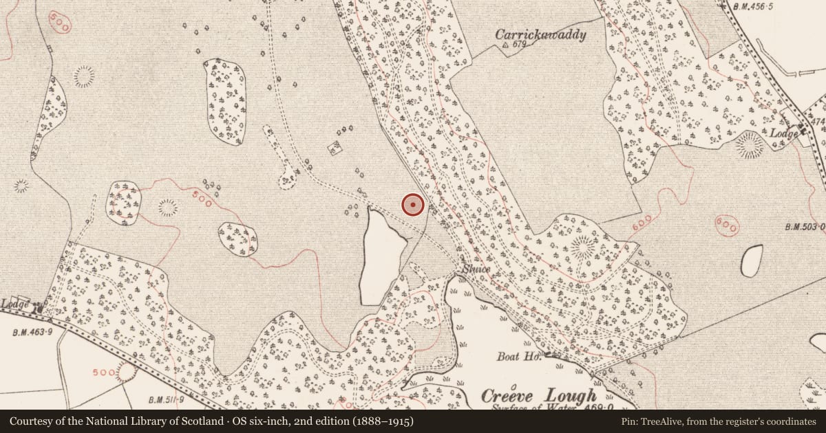 Ordnance Survey six-inch map, 2nd edition (1888–1915) covering the location of House - indeterminate date, Loughcrew, County Meath, with a pin at the register's coordinates