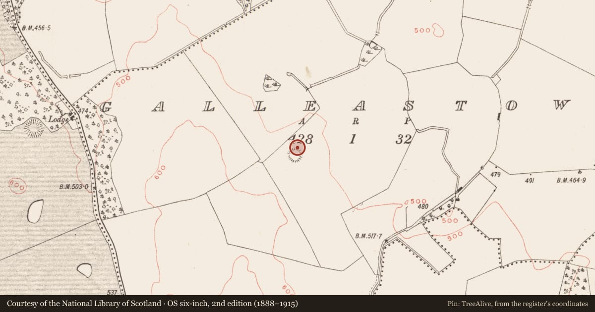 Ordnance Survey six-inch map, 2nd edition (1888–1915) covering the location of Enclosure, Galleastown, County Meath, with a pin at the register's coordinates