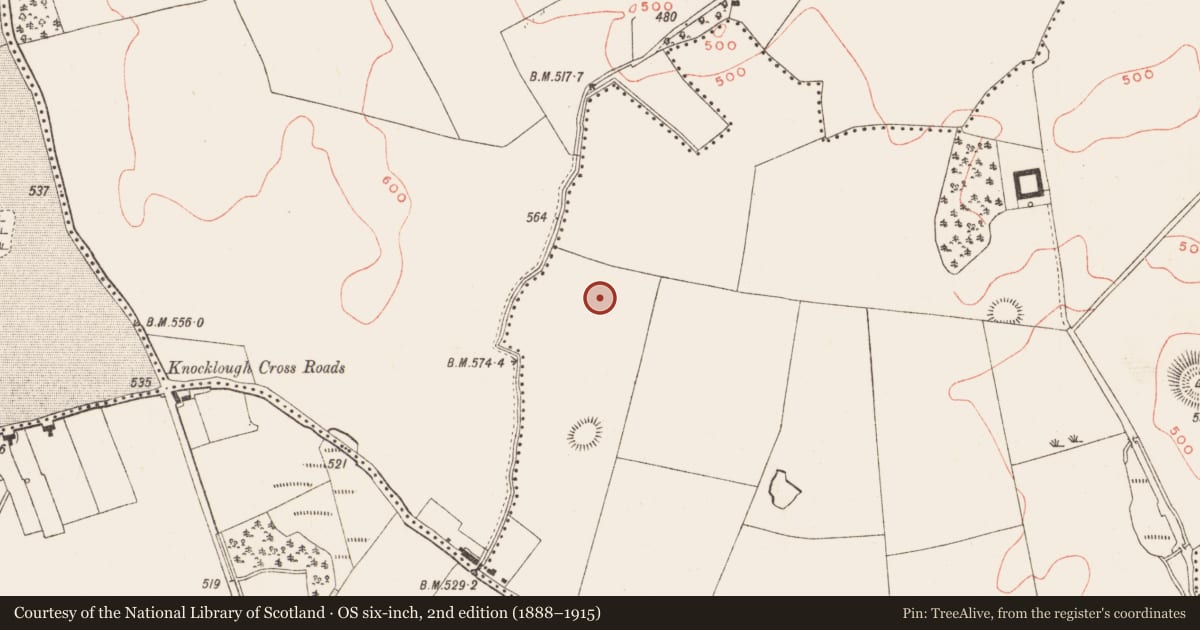 Ordnance Survey six-inch map, 2nd edition (1888–1915) covering the location of Barrow - mound barrow, Thomastown, County Meath, with a pin at the register's coordinates