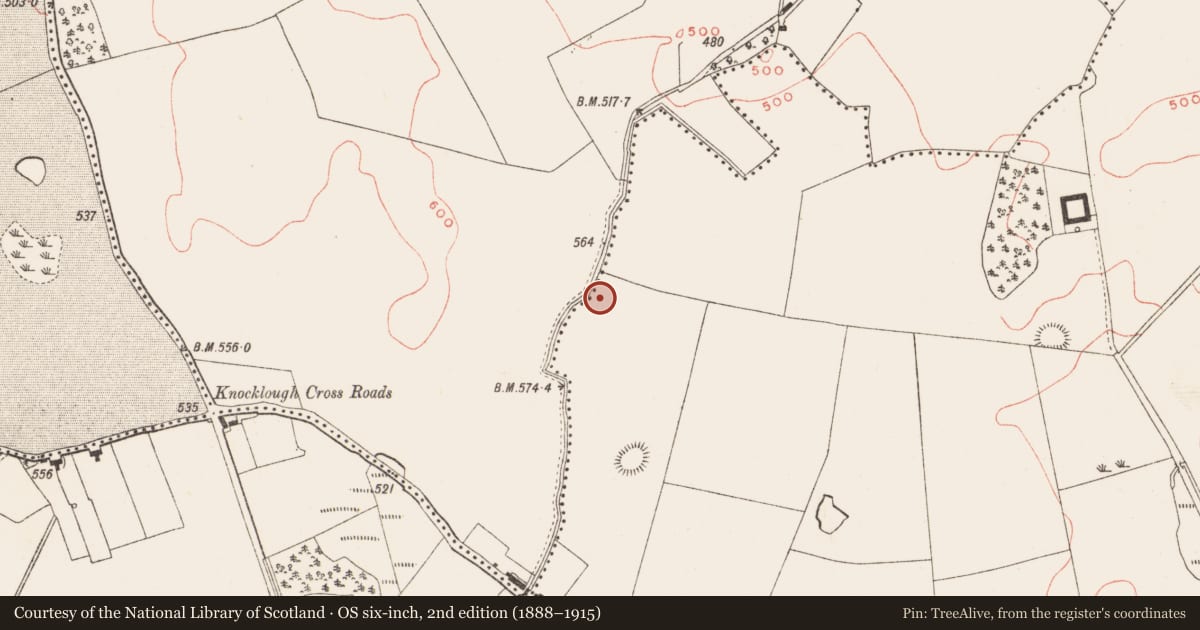 Ordnance Survey six-inch map, 2nd edition (1888–1915) covering the location of Barrow - mound barrow, Thomastown, County Meath, with a pin at the register's coordinates