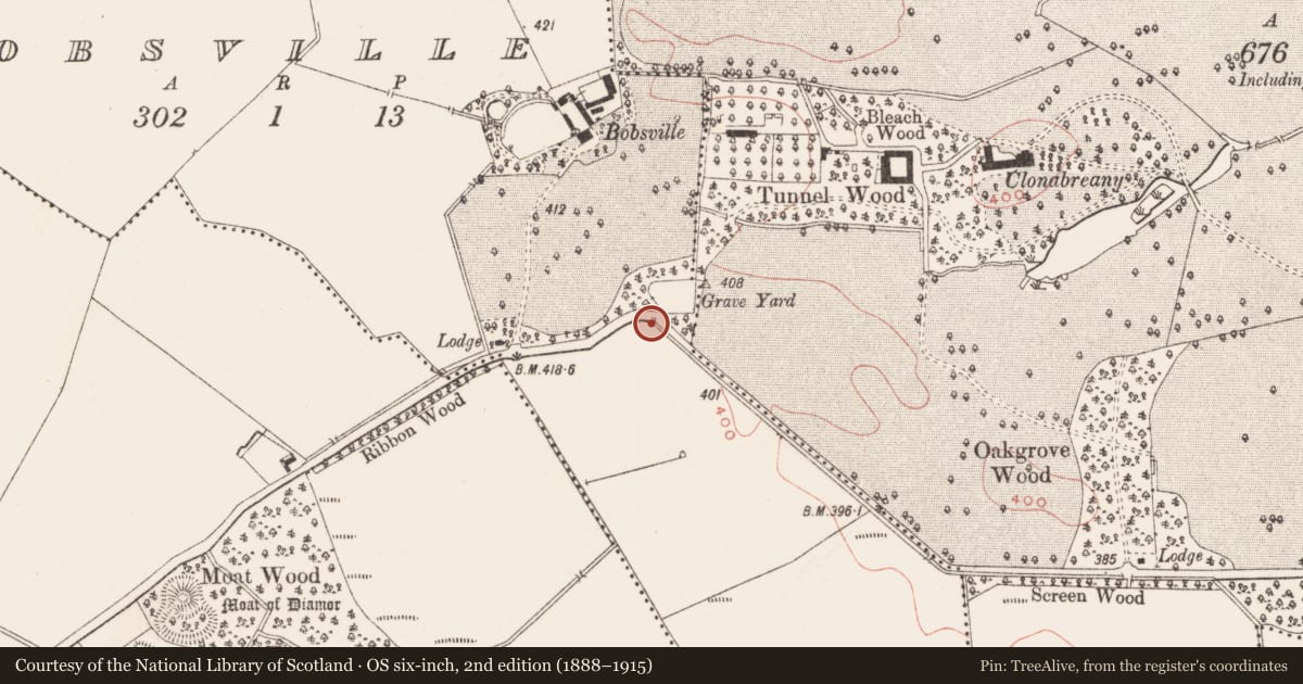 Ordnance Survey six-inch map, 2nd edition (1888–1915) covering the location of Ritual site - holy well, Bobsville, County Meath, with a pin at the register's coordinates