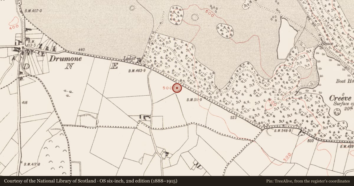 Ordnance Survey six-inch map, 2nd edition (1888–1915) covering the location of Ringfort - rath, Drumone, County Meath, with a pin at the register's coordinates