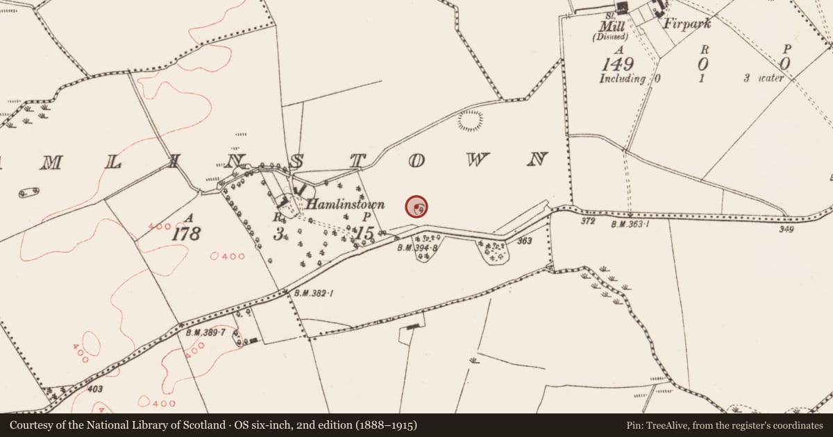 Ordnance Survey six-inch map, 2nd edition (1888–1915) covering the location of Barrow - ring-barrow, Hamlinstown, County Meath, with a pin at the register's coordinates