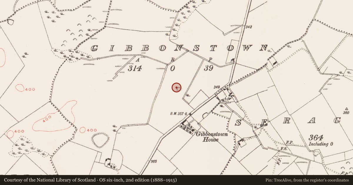 Ordnance Survey six-inch map, 2nd edition (1888–1915) covering the location of Enclosure, Gibbonstown, County Meath, with a pin at the register's coordinates