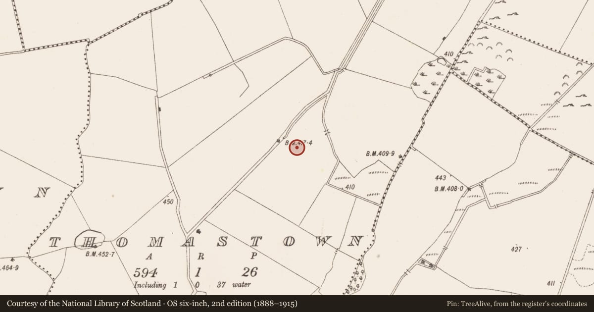 Ordnance Survey six-inch map, 2nd edition (1888–1915) covering the location of Enclosure, Thomastown, County Meath, with a pin at the register's coordinates