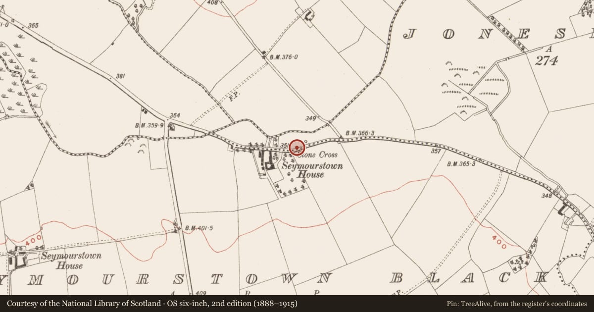 Ordnance Survey six-inch map, 2nd edition (1888–1915) covering the location of Cross - Wayside cross, Killaconin Or Jonesborough, County Meath, with a pin at the register's coordinates