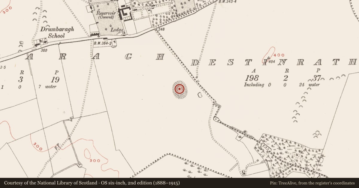 Ordnance Survey six-inch map, 2nd edition (1888–1915) covering the location of Ringfort - rath, Drumbaragh, County Meath, with a pin at the register's coordinates