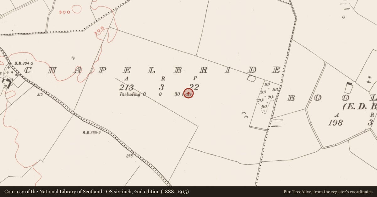 Ordnance Survey six-inch map, 2nd edition (1888–1915) covering the location of House - indeterminate date, Chapelbride, County Meath, with a pin at the register's coordinates