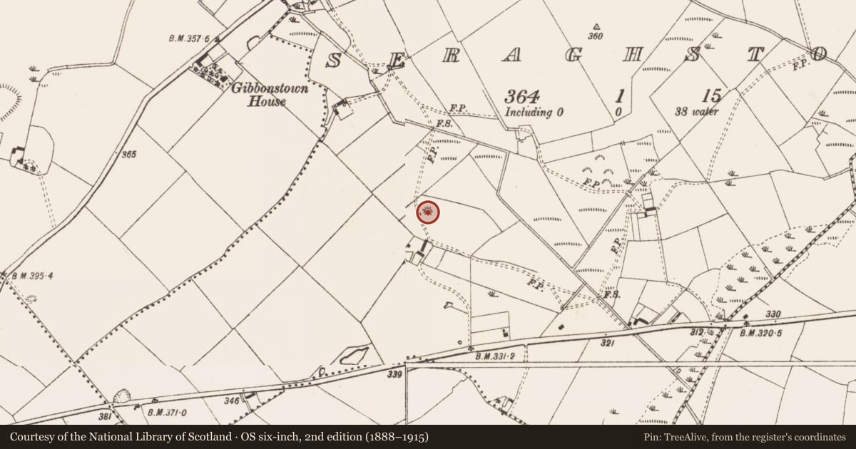 Ordnance Survey six-inch map, 2nd edition (1888–1915) covering the location of Enclosure, Seraghstown, County Meath, with a pin at the register's coordinates