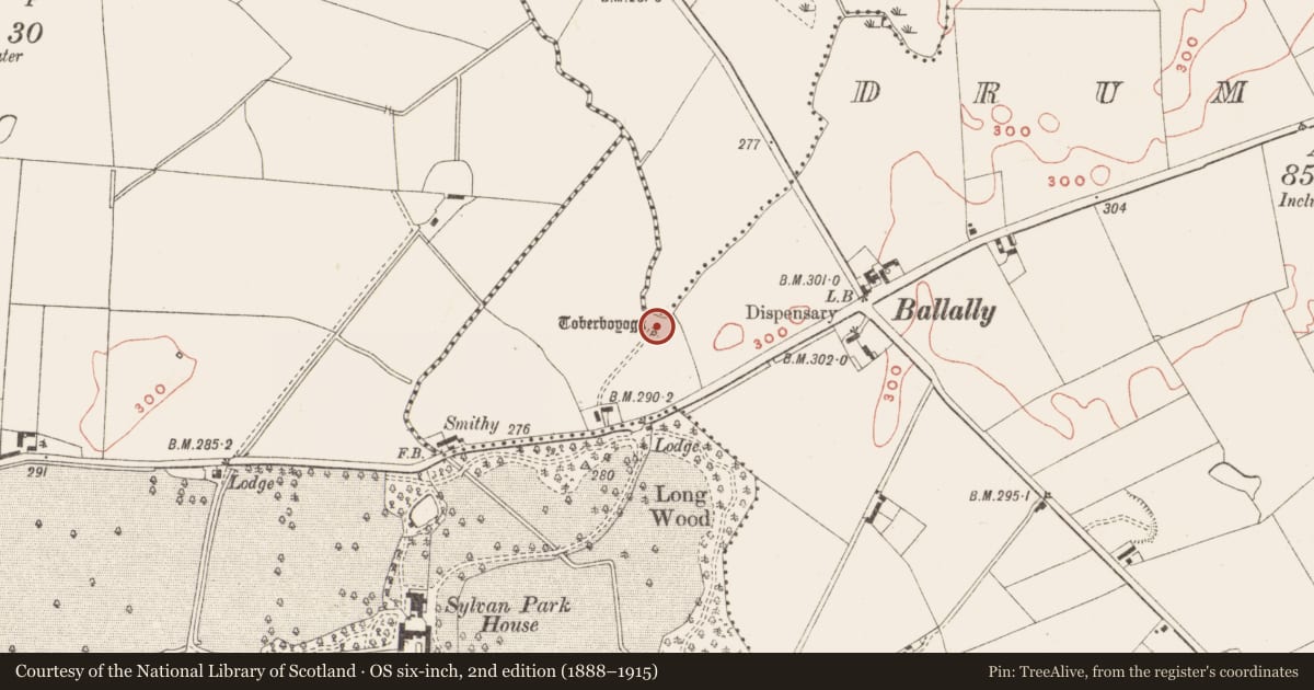 Ordnance Survey six-inch map, 2nd edition (1888–1915) covering the location of Well, Drumbaragh, County Meath, with a pin at the register's coordinates