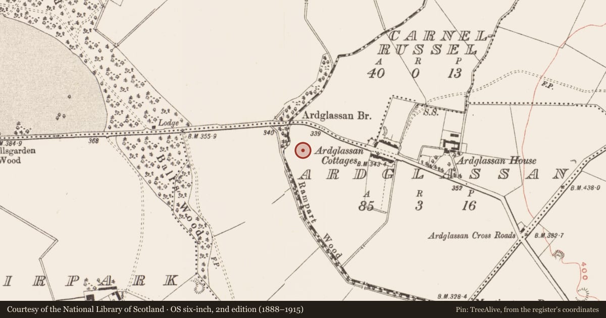 Ordnance Survey six-inch map, 2nd edition (1888–1915) covering the location of Barrow - ditch barrow, Ardglassan, County Meath, with a pin at the register's coordinates
