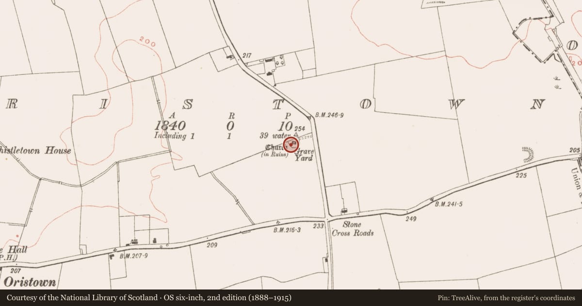 Ordnance Survey six-inch map, 2nd edition (1888–1915) covering the location of Graveyard, Baile Órthaí, County Meath, with a pin at the register's coordinates