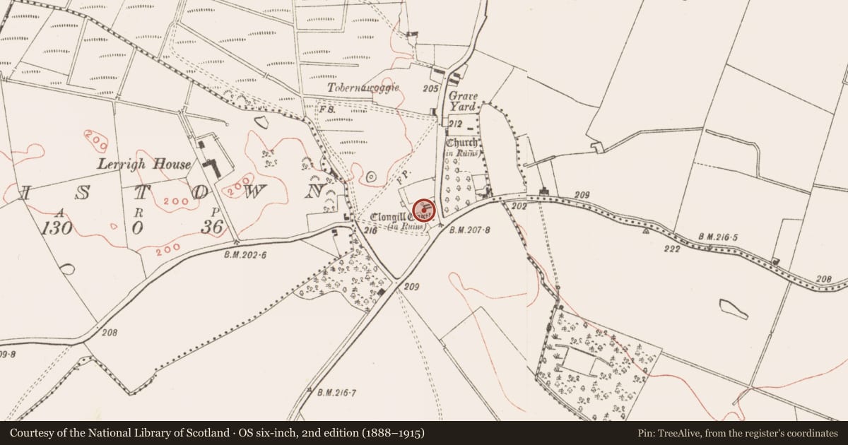 Ordnance Survey six-inch map, 2nd edition (1888–1915) covering the location of House - 16th/17th century, Cluain An Ghaill, County Meath, with a pin at the register's coordinates