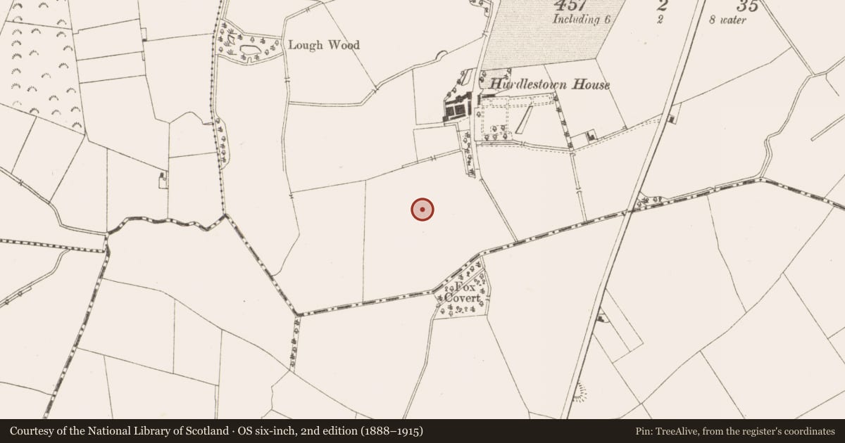Ordnance Survey six-inch map, 2nd edition (1888–1915) covering the location of Field system, Hurdlestown, County Meath, with a pin at the register's coordinates
