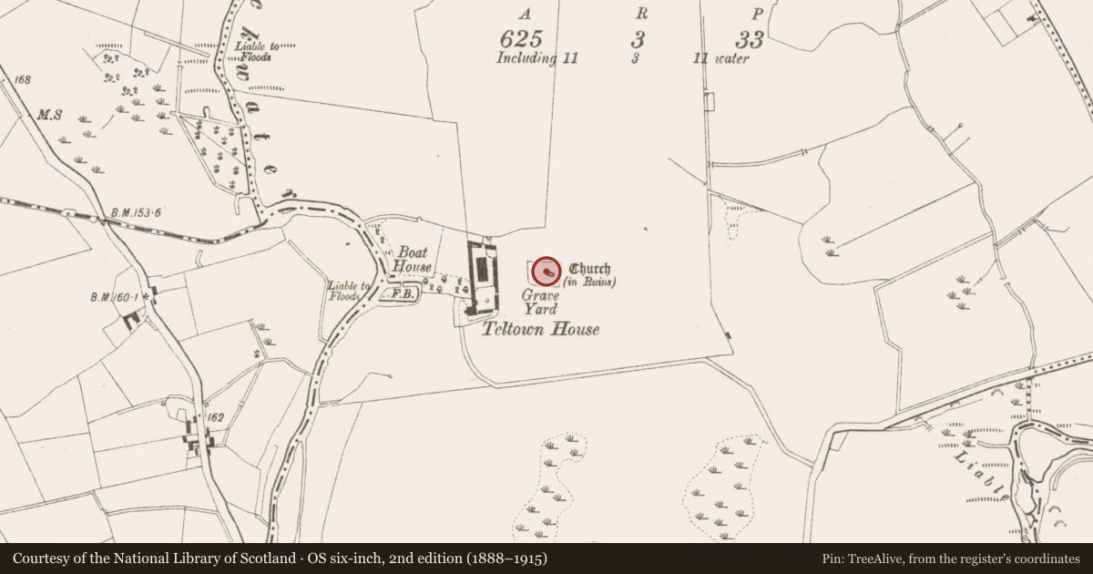 Ordnance Survey six-inch map, 2nd edition (1888–1915) covering the location of Church, Tailtin, County Meath, with a pin at the register's coordinates