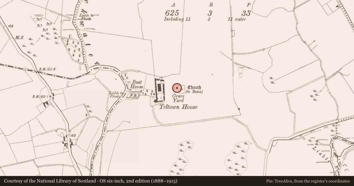 Ordnance Survey six-inch map, 2nd edition (1888–1915) covering the location of Graveyard, Tailtin, County Meath, with a pin at the register's coordinates
