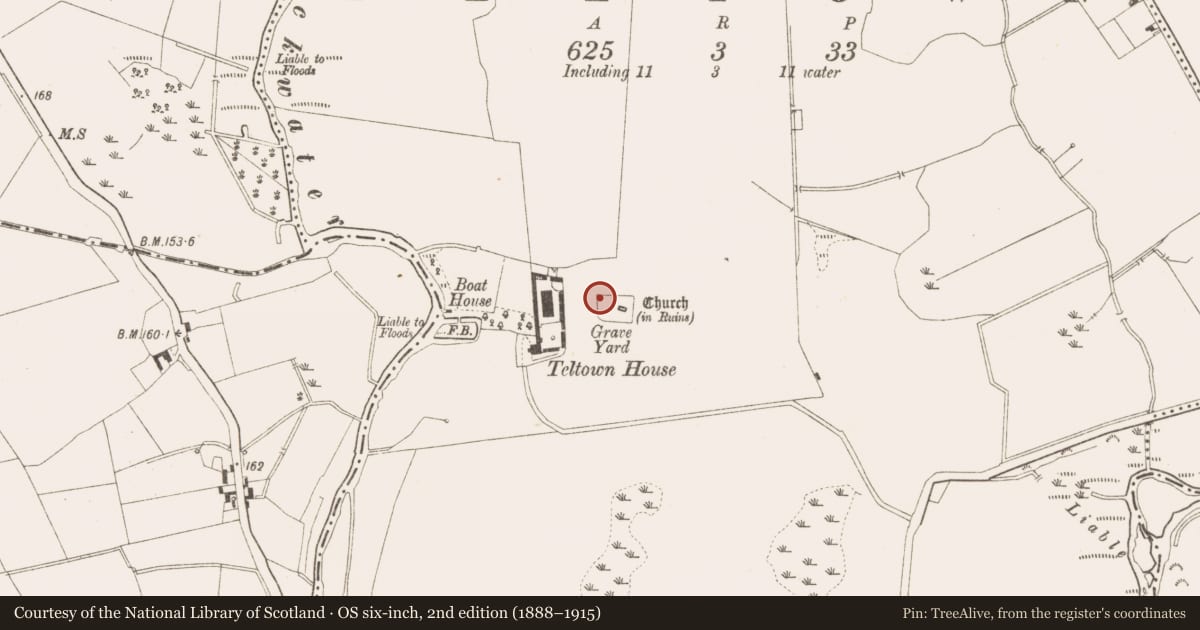 Ordnance Survey six-inch map, 2nd edition (1888–1915) covering the location of Cross-inscribed stone, Tailtin, County Meath, with a pin at the register's coordinates