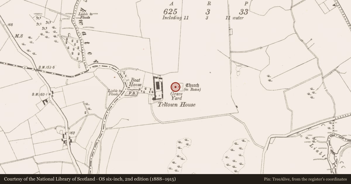 Ordnance Survey six-inch map, 2nd edition (1888–1915) covering the location of Ecclesiastical enclosure, Tailtin, County Meath, with a pin at the register's coordinates