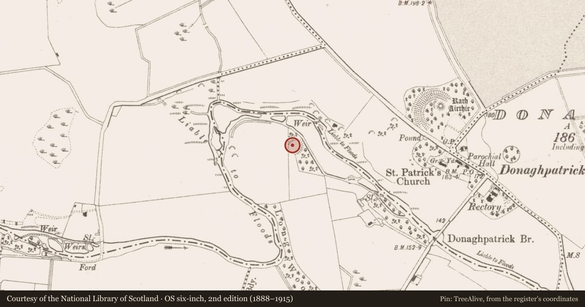 Ordnance Survey six-inch map, 2nd edition (1888–1915) covering the location of Ringfort - rath, Tankardstown, County Meath, with a pin at the register's coordinates