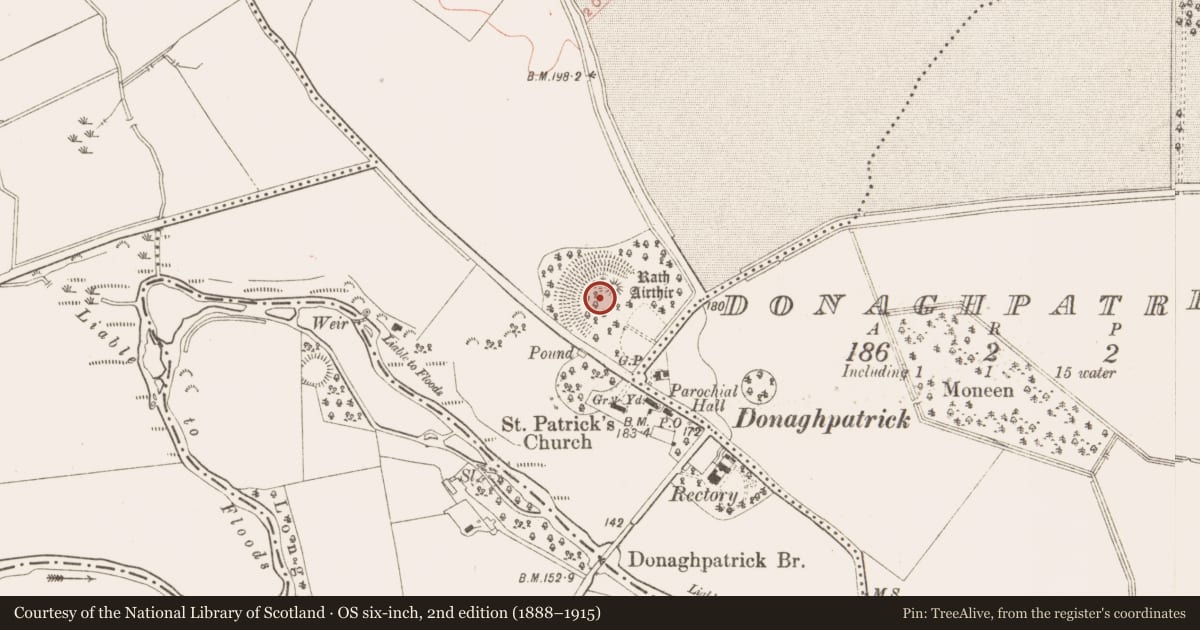 Ordnance Survey six-inch map, 2nd edition (1888–1915) covering the location of Ceremonial enclosure, Diméin Bhaile Ghib, County Meath, with a pin at the register's coordinates