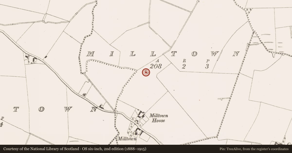 Ordnance Survey six-inch map, 2nd edition (1888–1915) covering the location of Castle - motte, Milltown, County Meath, with a pin at the register's coordinates