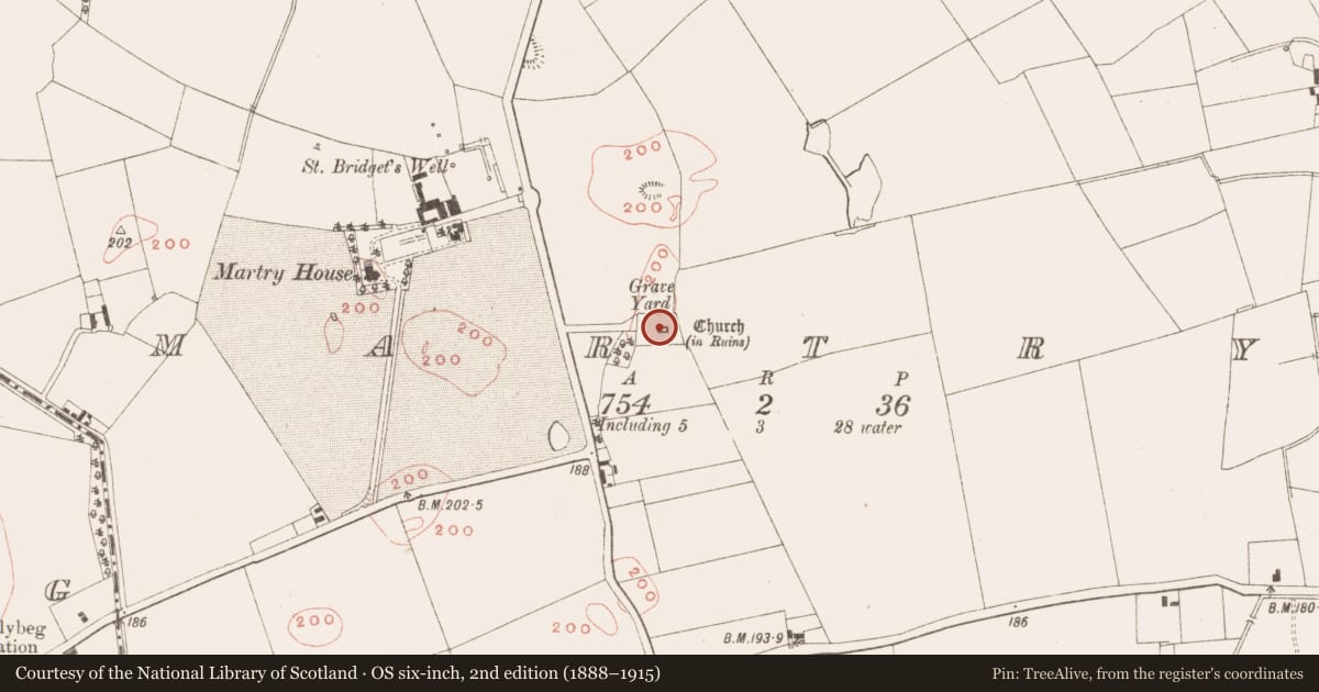 Ordnance Survey six-inch map, 2nd edition (1888–1915) covering the location of Church, Martry, County Meath, with a pin at the register's coordinates