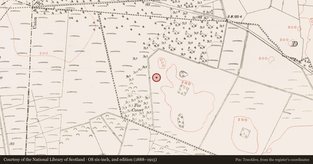 Ordnance Survey six-inch map, 2nd edition (1888–1915) covering the location of Rock art, Fletcherstown, County Meath, with a pin at the register's coordinates